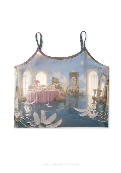 Floating Sky Dining Room Y2K Print Cami Crop Top Cherrykitten