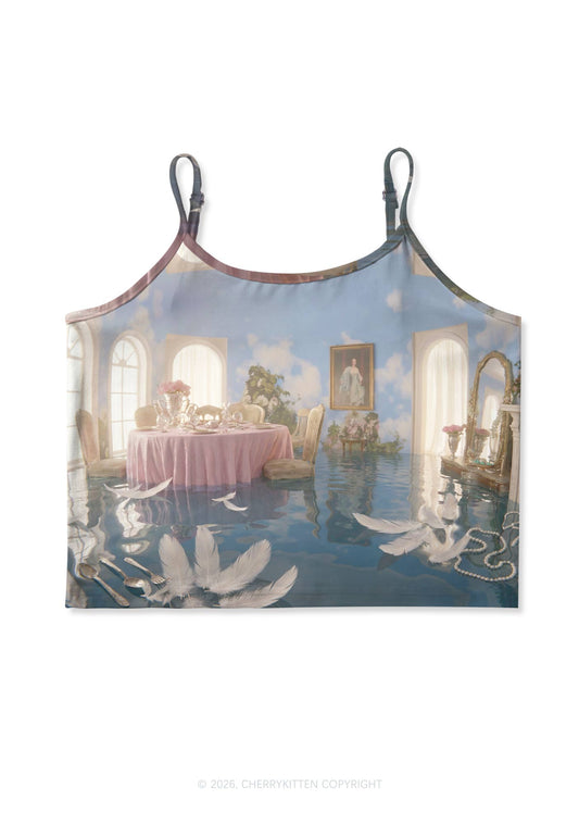 Floating Sky Dining Room Y2K Print Cami Crop Top Cherrykitten