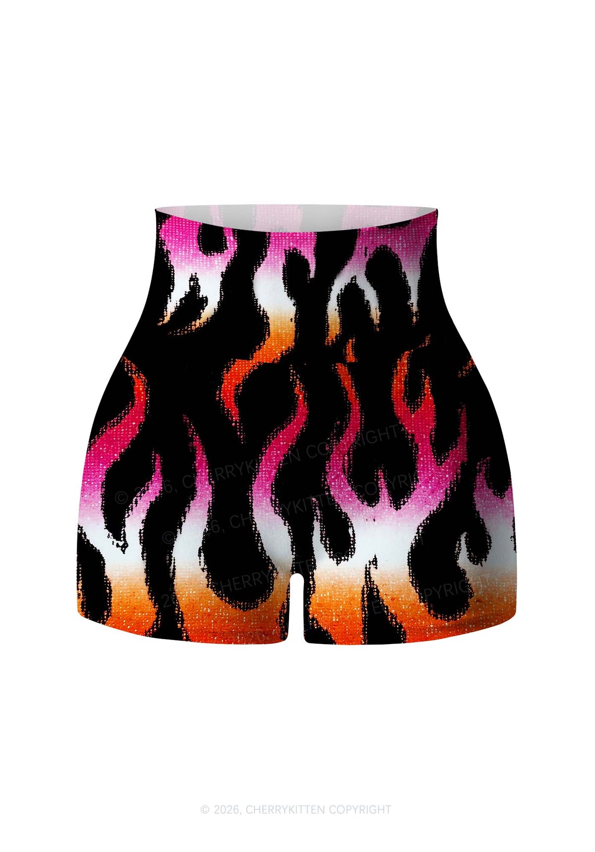 Lesbian Flame Pride Y2K Print Gym Shorts Cherrykitten