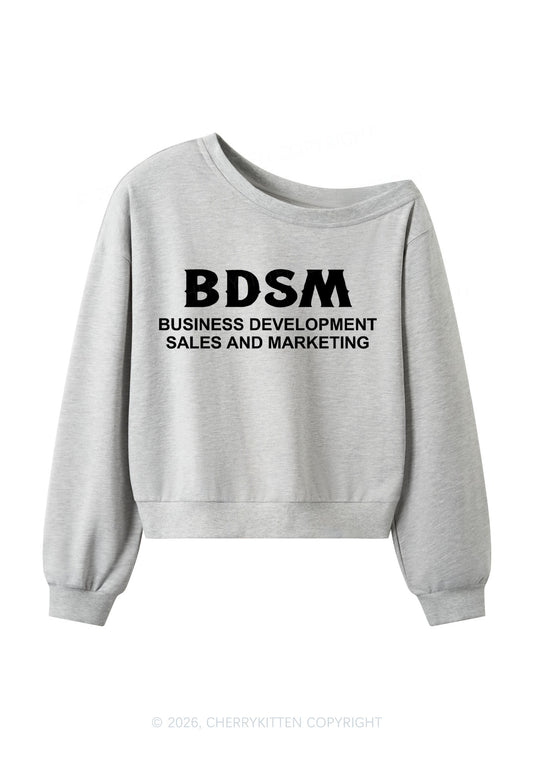 Business Development Y2K Off Shoulder Sweatshirts Cherrykitten