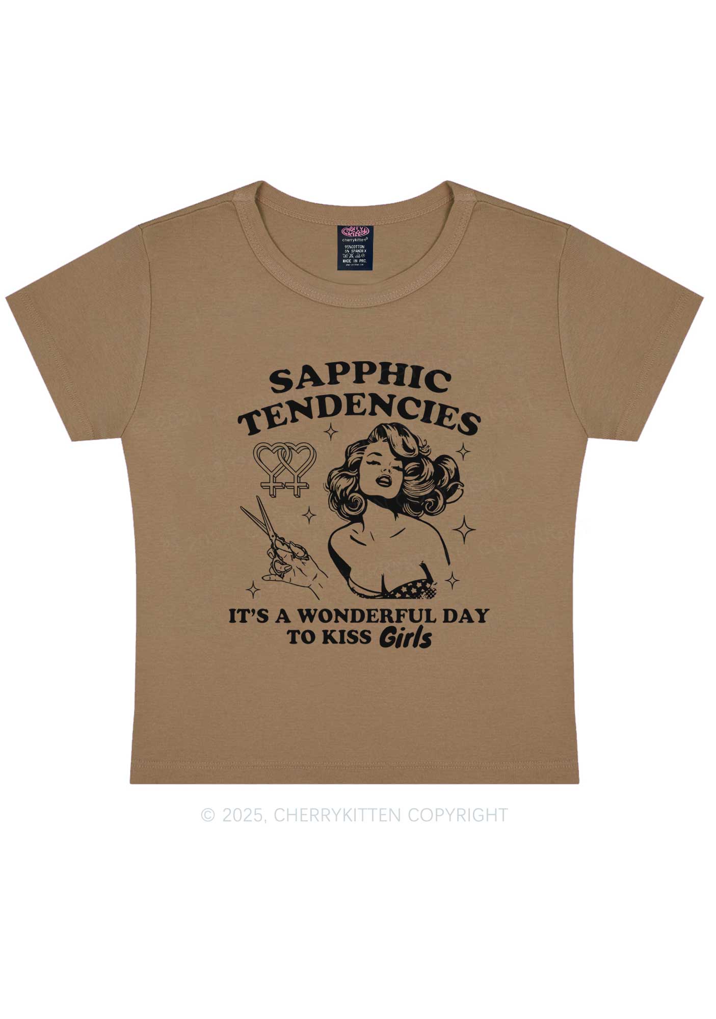 Sapphic Tendencies Kiss Girls Y2K Baby Tee Cherrykitten