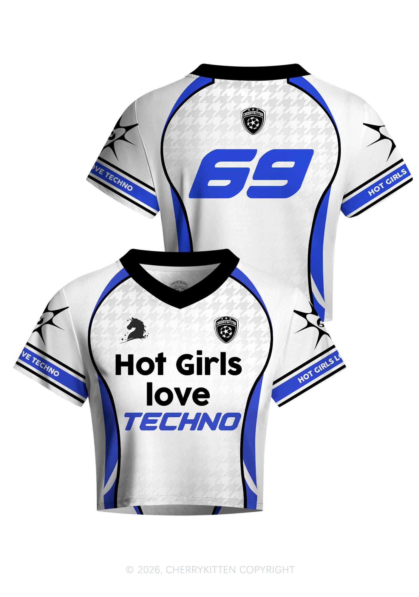 White Hot Girls Love Techno Y2K Crop Football Jersey Shirts Cherrykitten