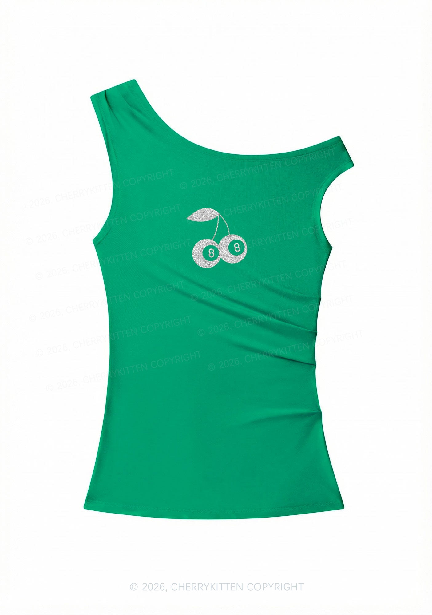 Glitter Lucky Eight St Patricks Y2K Off Shoulder Tank Top Cherrykitten