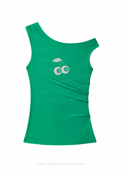 Glitter Lucky Eight St Patricks Y2K Off Shoulder Tank Top Cherrykitten