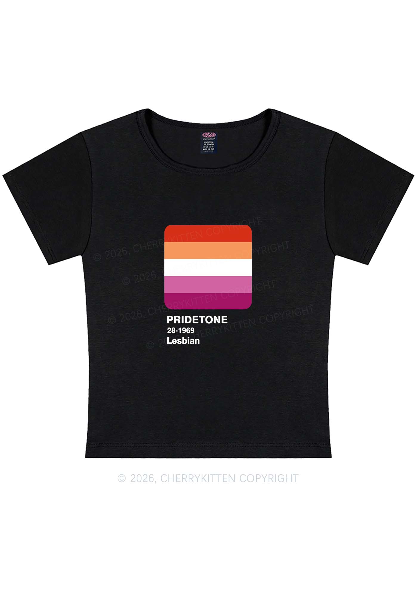 Pridetone Lesbian Pride Y2K Baby Tee Cherrykitten
