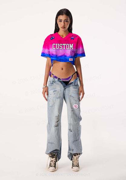 Custom Bisexual Flag Colors Pride Y2K Crop Sport Jersey Shirts Cherrykitten