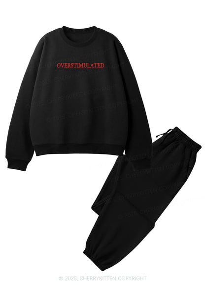 Embroidered Overstimulated Y2K Fleece Sweatshirts Set Cherrykitten