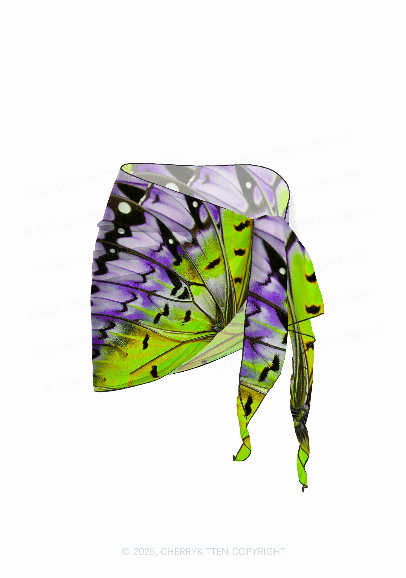 Purple Lime Butterfly Wing Y2K Print Bikini Set Cherrykitten