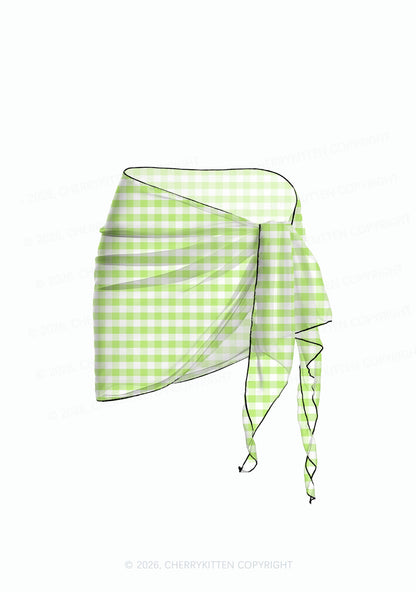 White Green Plaid Y2K Print Bikini Set Cherrykitten