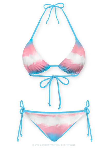 Transgender Flag Pride Y2K Print Bikini Set Cherrykitten