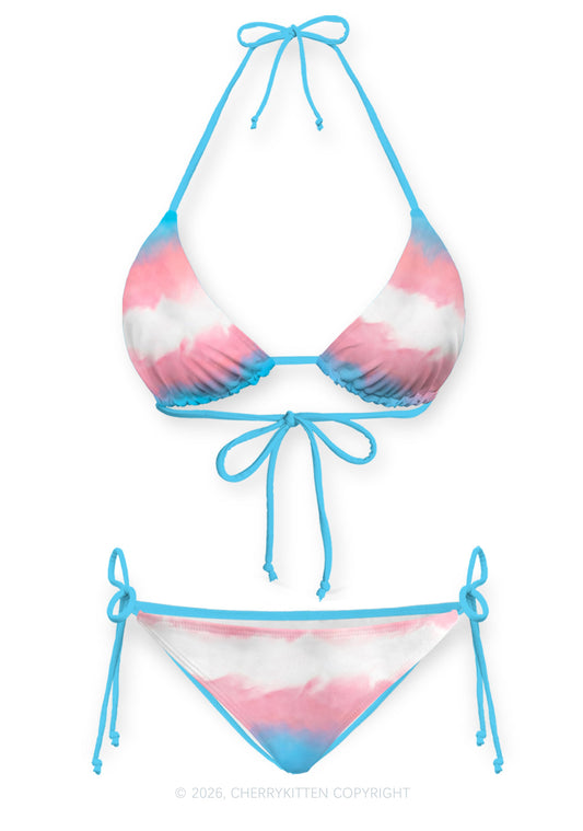 Transgender Flag Pride Y2K Print Bikini Set Cherrykitten