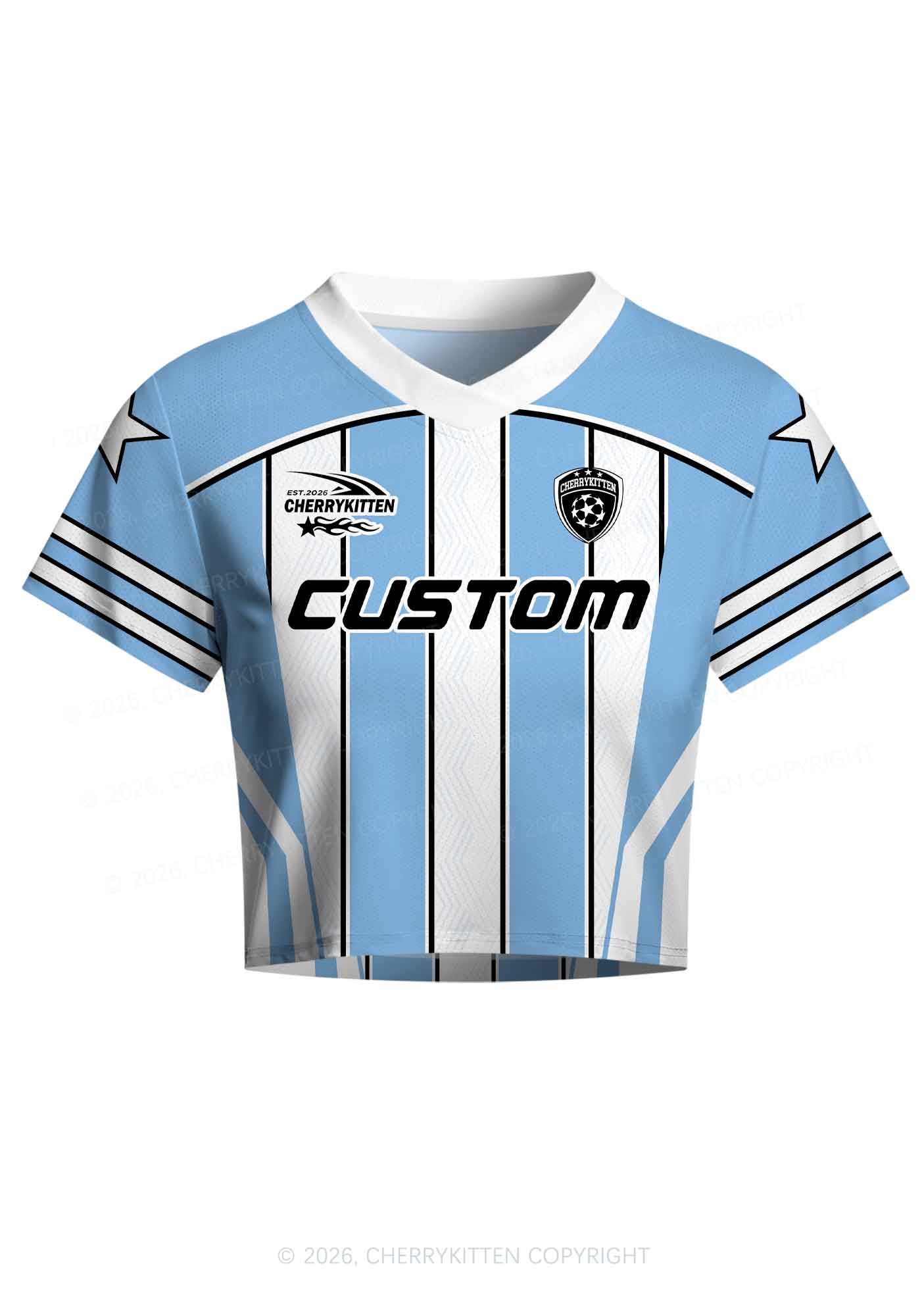 Custom Blue White Stripes Y2K Crop Football Jersey Shirts Cherrykitten