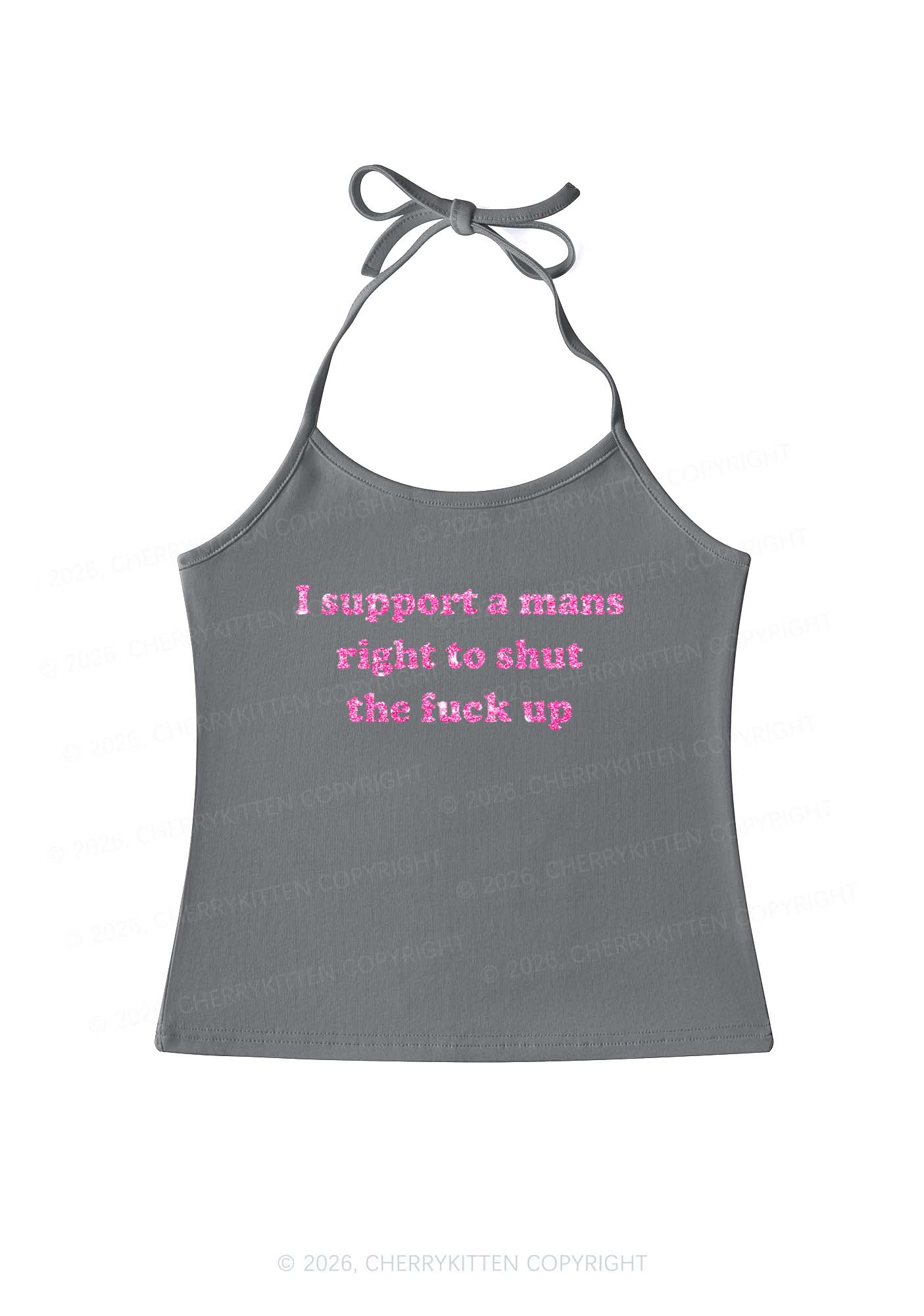 Glitter I Support A Mans Right Y2K Halter Neck Cami Cherrykitten