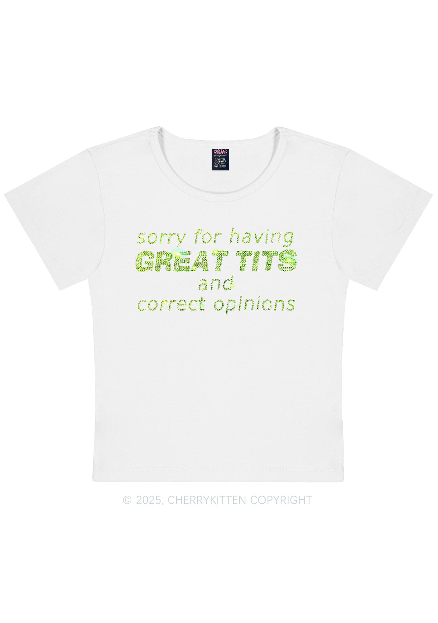 Rhinestone Sorry For Having Correct Opinions Y2K Baby Tee Cherrykitten