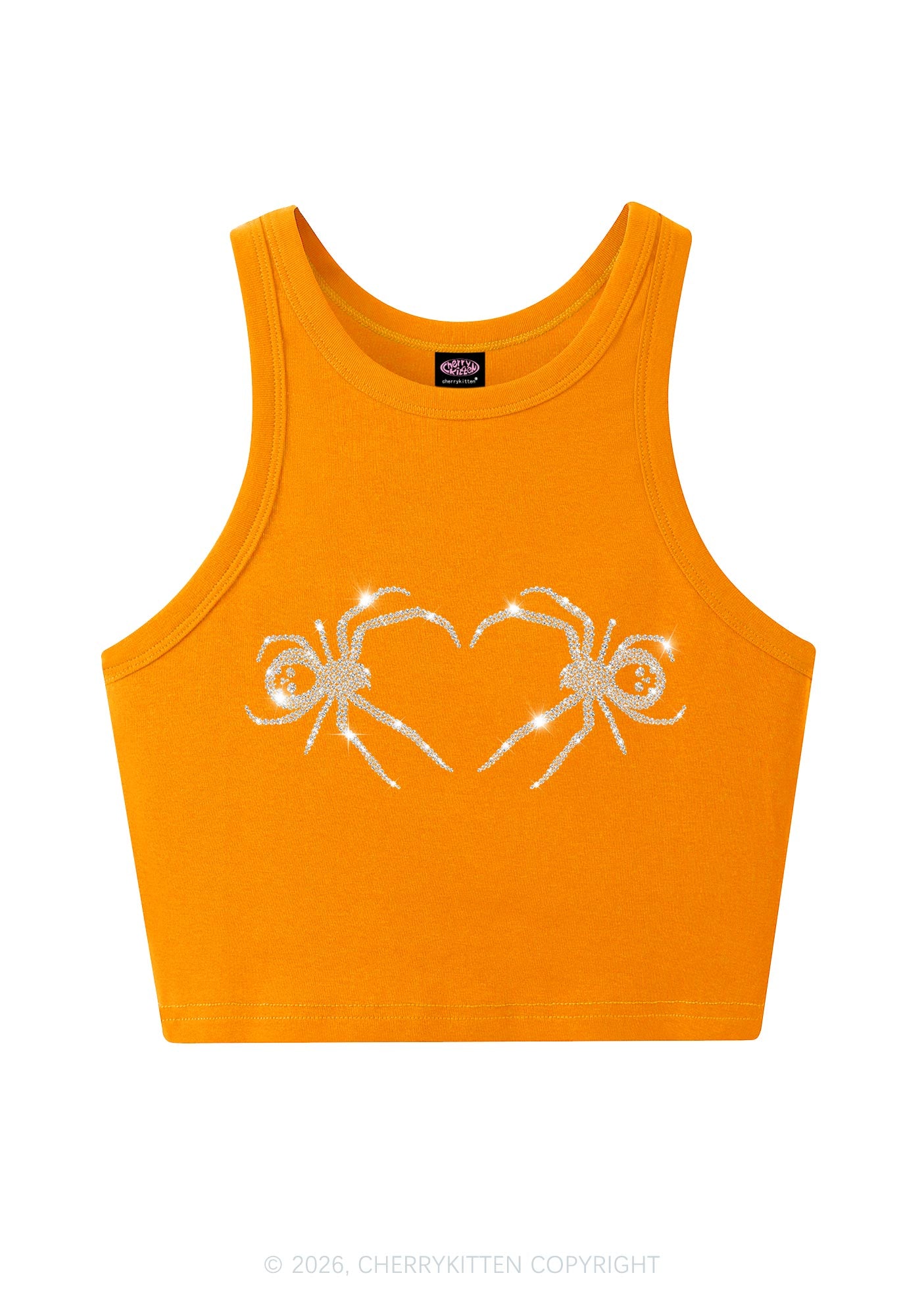 Rhinestone Skull Spider Y2K Crop Tank Top Cherrykitten