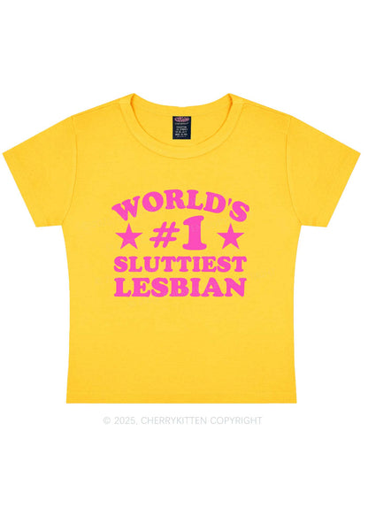 Worlds First Slxttiest Lesbian Pride Y2K Baby Tee Cherrykitten