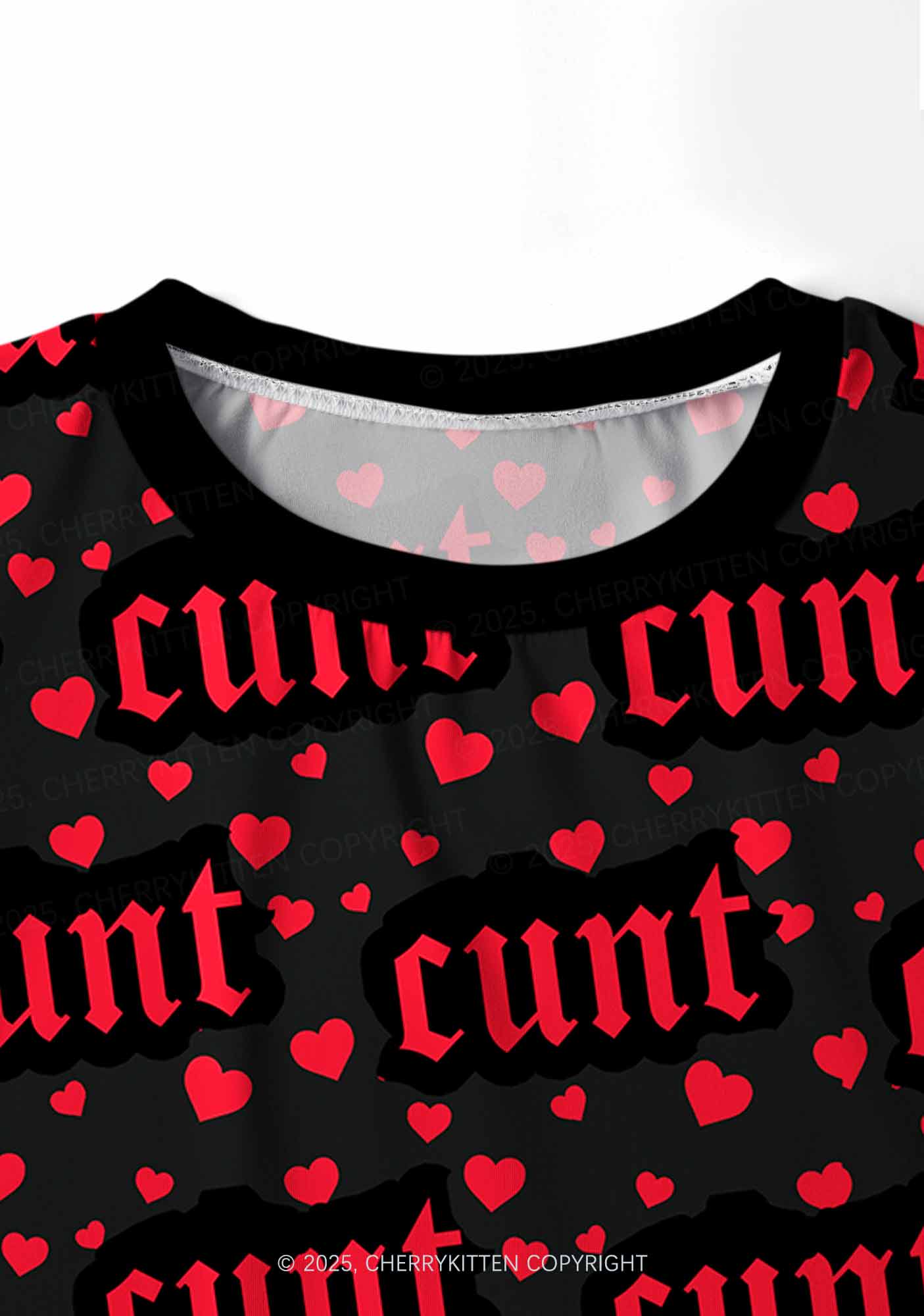 Red Hearts Cxxt Valentine's Day Y2K Print Long Sleeve Pajama Set Cherrykitten