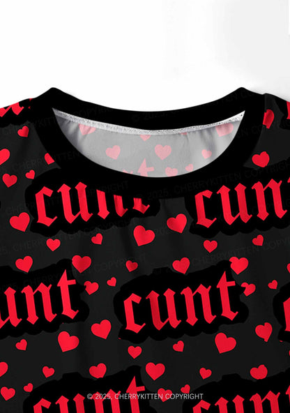 Red Hearts Cxxt Valentine's Day Y2K Print Long Sleeve Pajama Set Cherrykitten