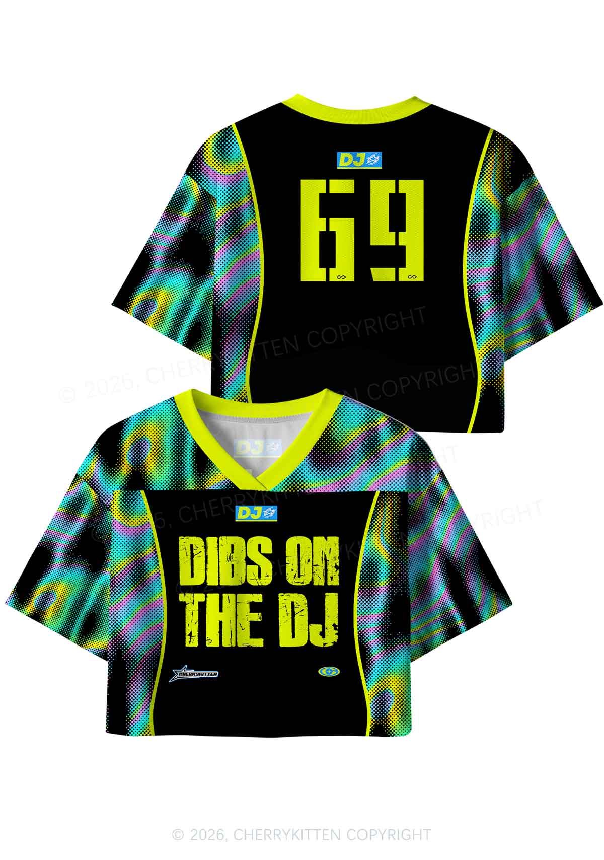 Neon Dibs On The DJ Y2K Crop Sport Jersey Shirts Cherrykitten