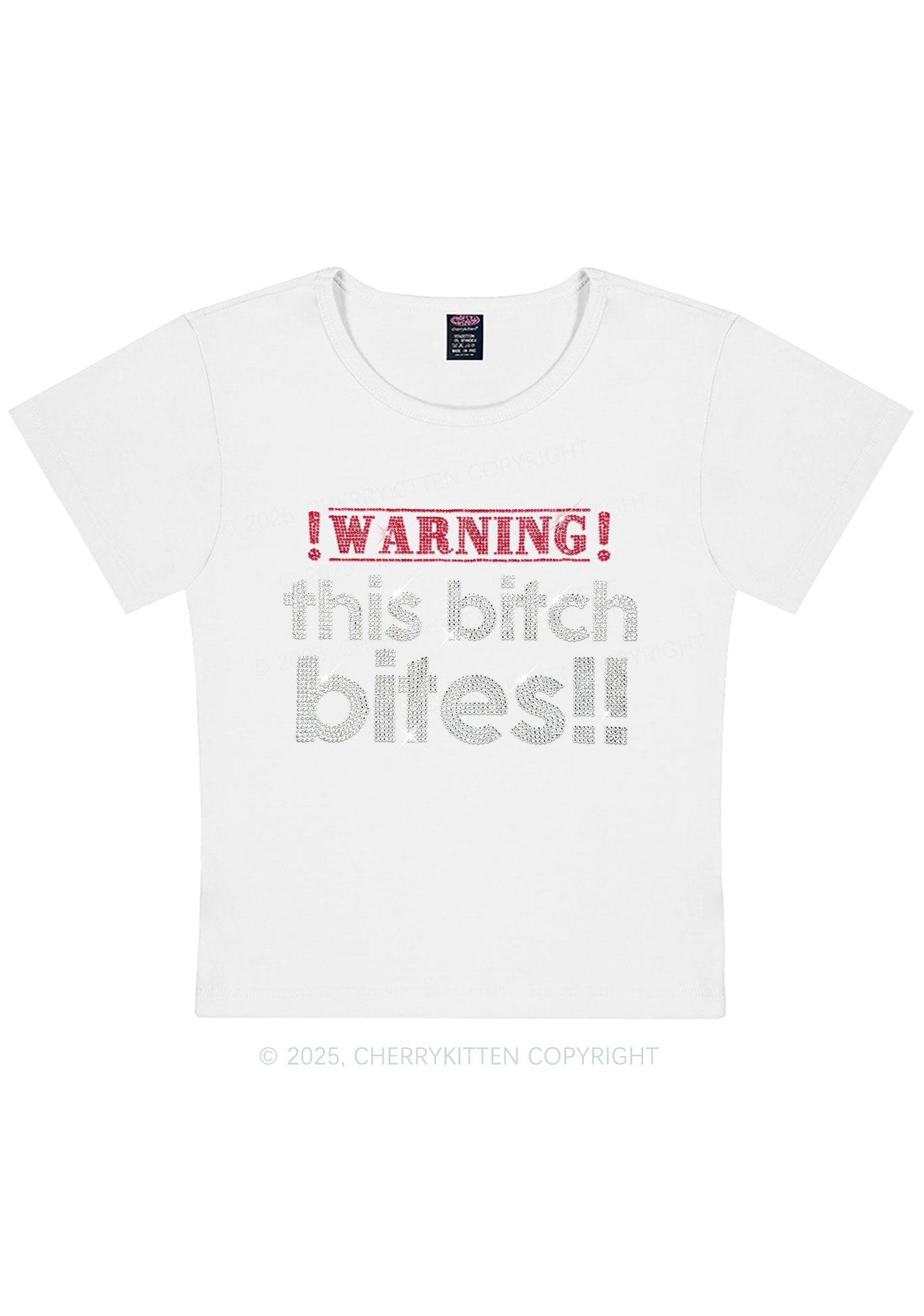 Rhinestone This Bxxch Bites Y2K Baby Tee Cherrykitten