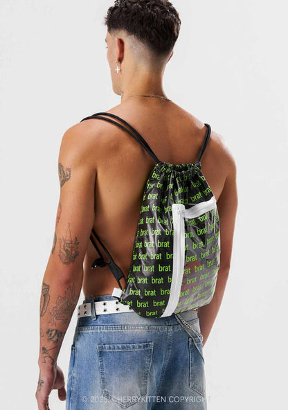Green Brat Y2K Drawstring Itabag Backpack Cherrykitten