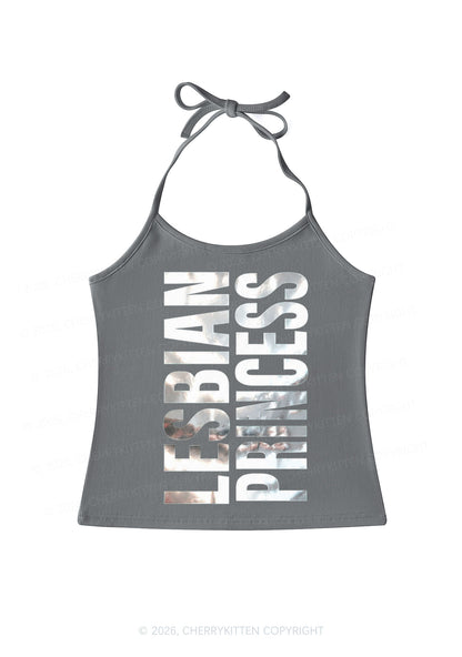 Lesbian Princess Pride Silver Foil Printed Y2K Halter Neck Cami Cherrykitten
