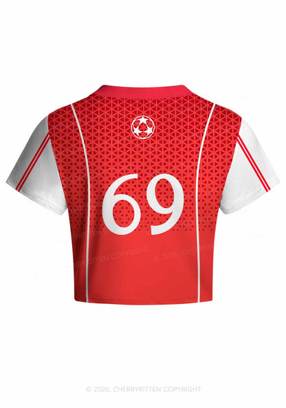 Custom Red Triangle Plaid Y2K Crop Football Jersey Shirts Cherrykitten