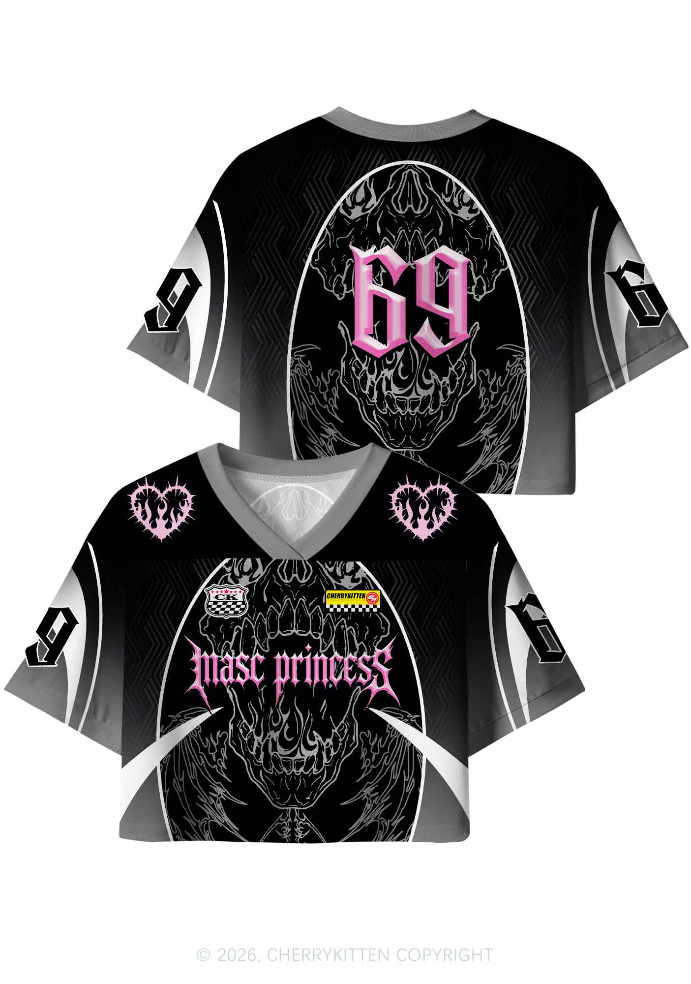 Masc Princess Dark Skull Pride Y2K Crop Sport Jersey Shirts Cherrykitten
