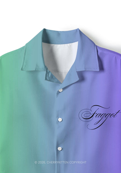 Faggot Gay Flag Gradient Pride Y2K Print Hawaiian Shirt Cherrykitten