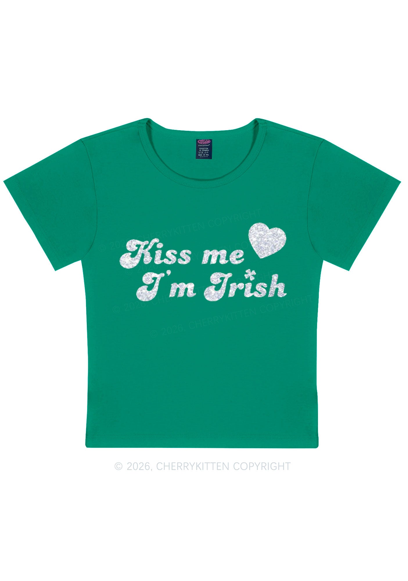 Glitter Kiss Me Im Irish St Patricks Y2K Baby Tee Cherrykitten