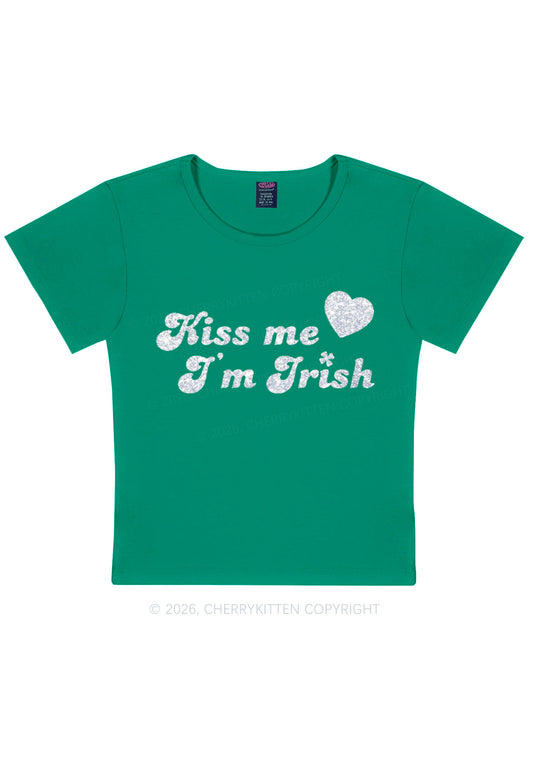 Glitter Kiss Me Im Irish St Patricks Y2K Baby Tee Cherrykitten
