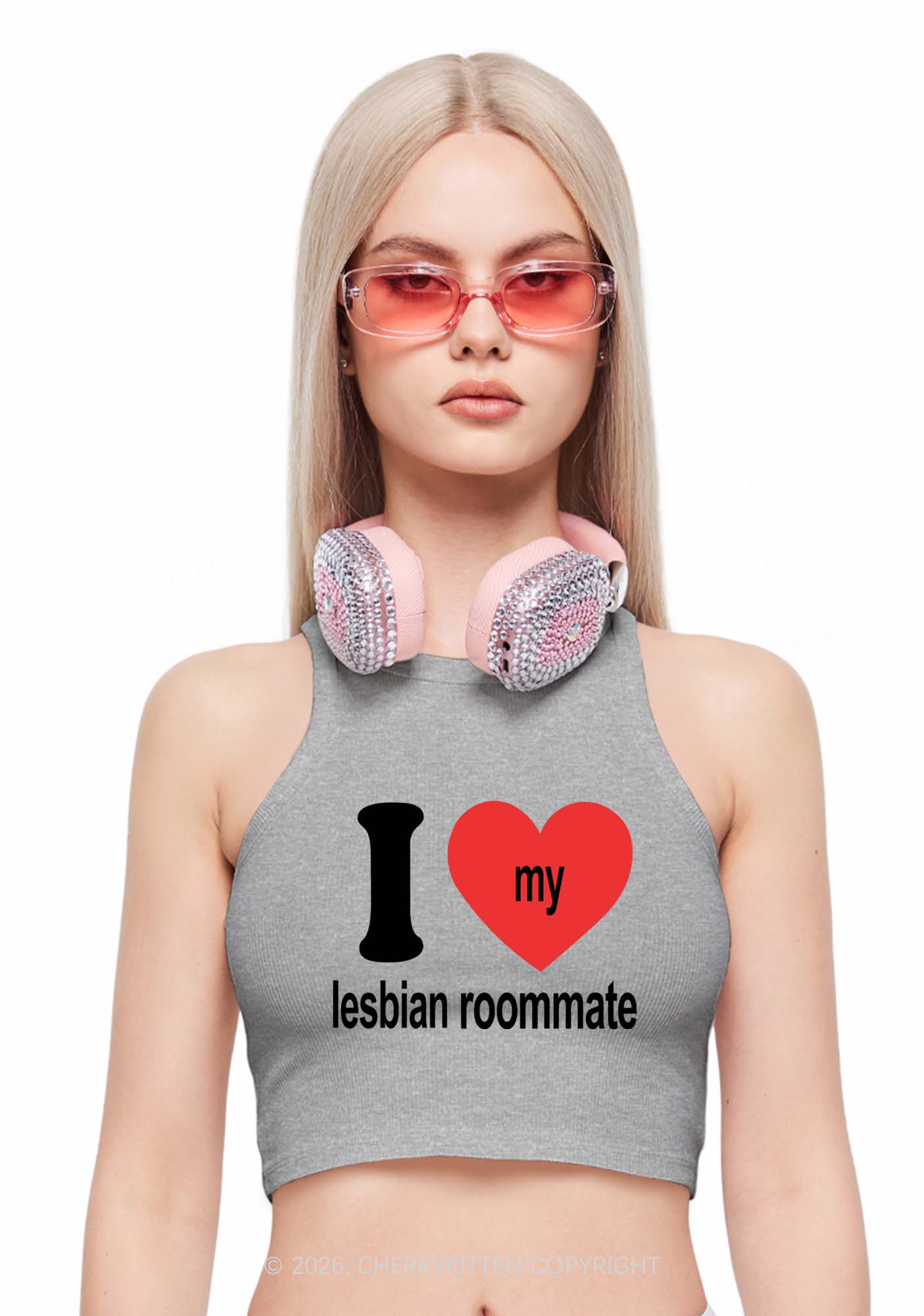 I Love My Lesbian Roommate Pride Y2K Crop Tank Top Cherrykitten