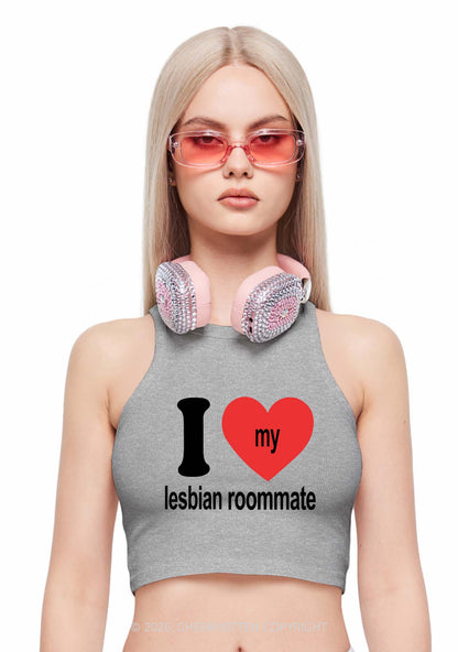 I Love My Lesbian Roommate Pride Y2K Crop Tank Top Cherrykitten