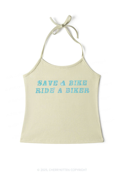 Rhinestone Save Bike Ride Biker Y2K Halter Neck Cami Cherrykitten