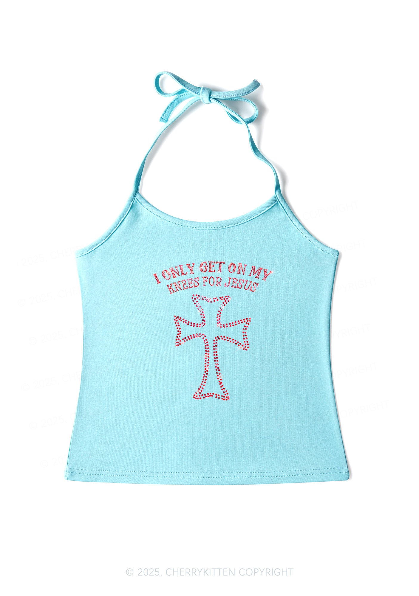 Rhinestone Get On Knees For Jesus Y2K Halter Neck Cami Cherrykitten