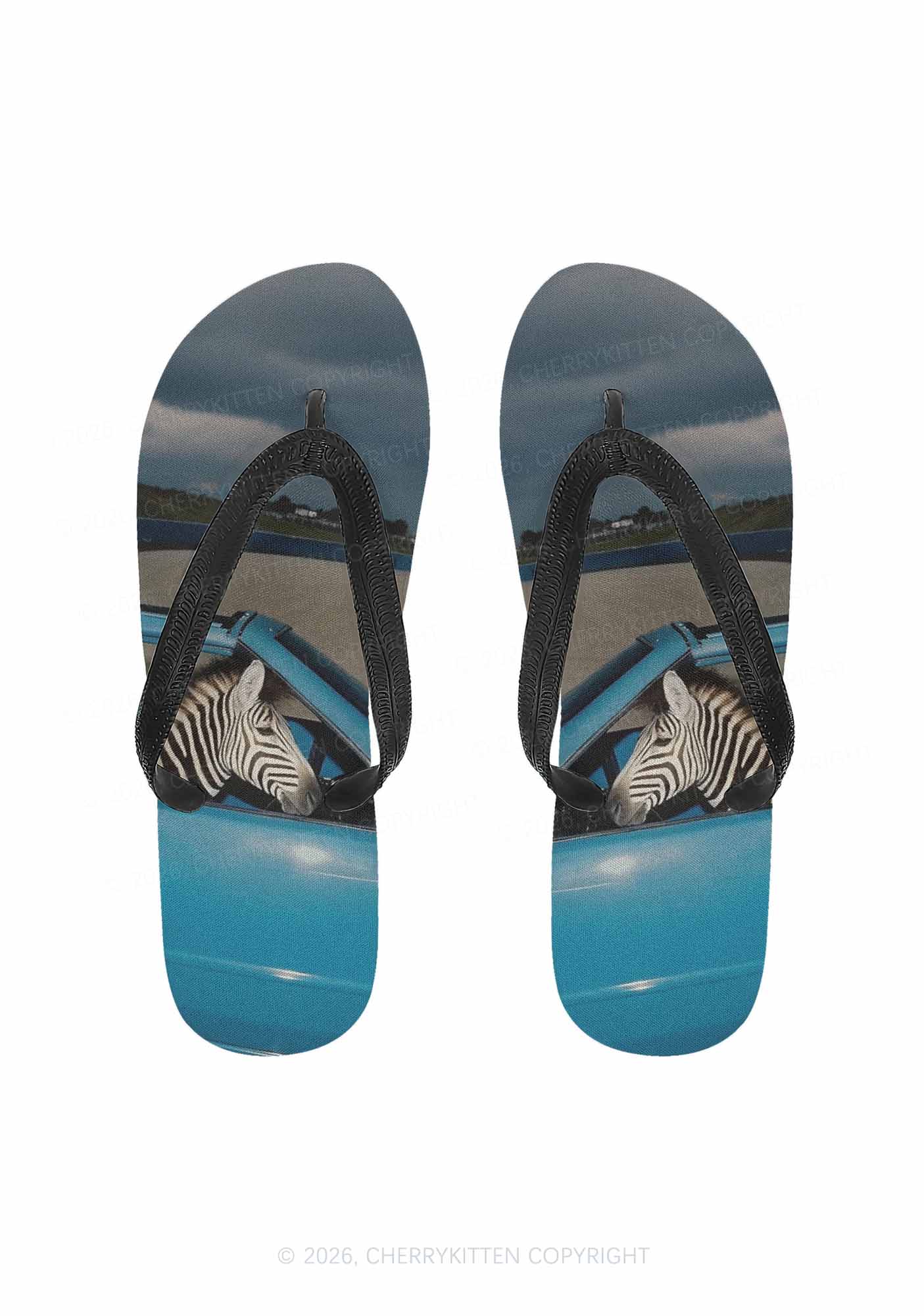 Zebra Driver Y2K Print Flip Flops Cherrykitten