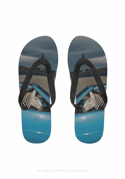 Zebra Driver Y2K Print Flip Flops Cherrykitten