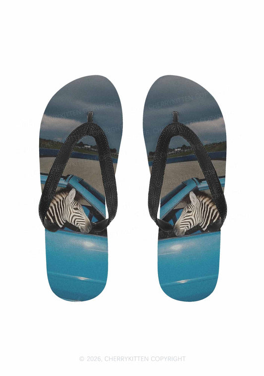 Zebra Driver Y2K Print Flip Flops Cherrykitten
