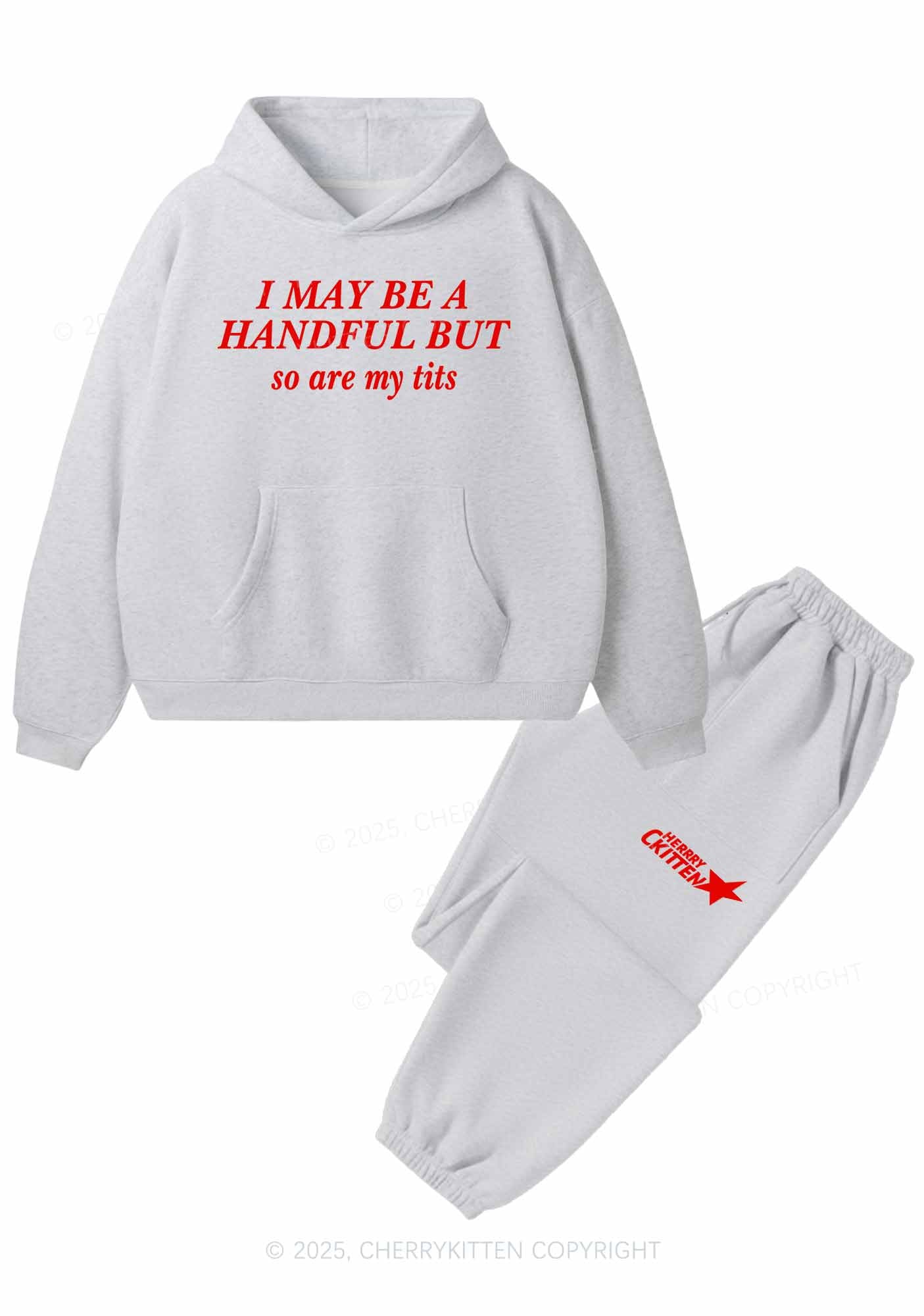 I May Be A Handful Y2K Fleece Hoodie Set Cherrykitten