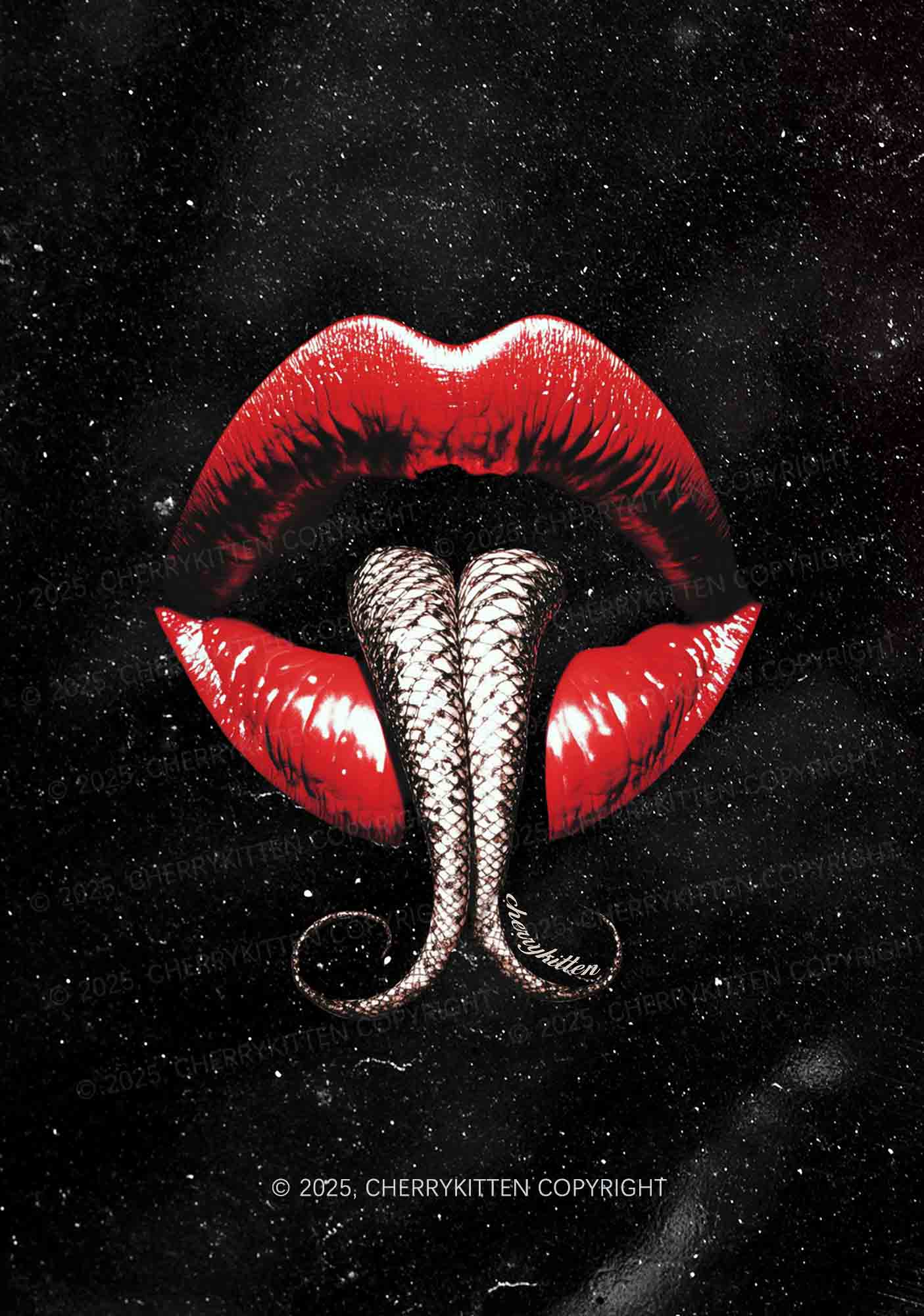 Halloween Snake Tongue Red Lips Y2K Print Cami Crop Top Cherrykitten