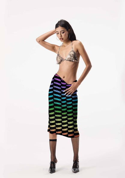 Neon Rainbow Faggot Pride Y2K Print Midi Skirt Cherrykitten