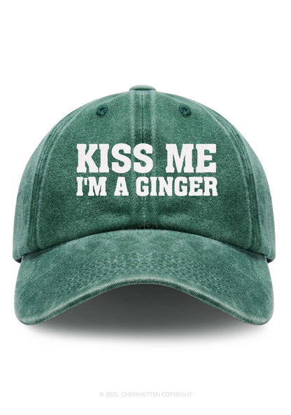 Embroidered Kiss Me Im Ginger St Patricks Y2K Washed Baseball Cap Cherrykitten