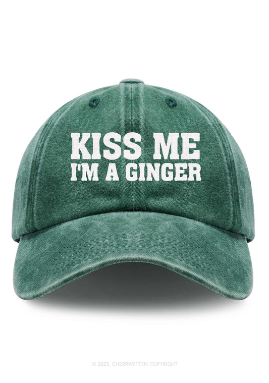Embroidered Kiss Me Im Ginger St Patricks Y2K Washed Baseball Cap Cherrykitten