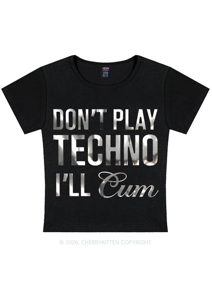 Dont Play Techno Silver Foil Printed Y2K Baby Tee Cherrykitten