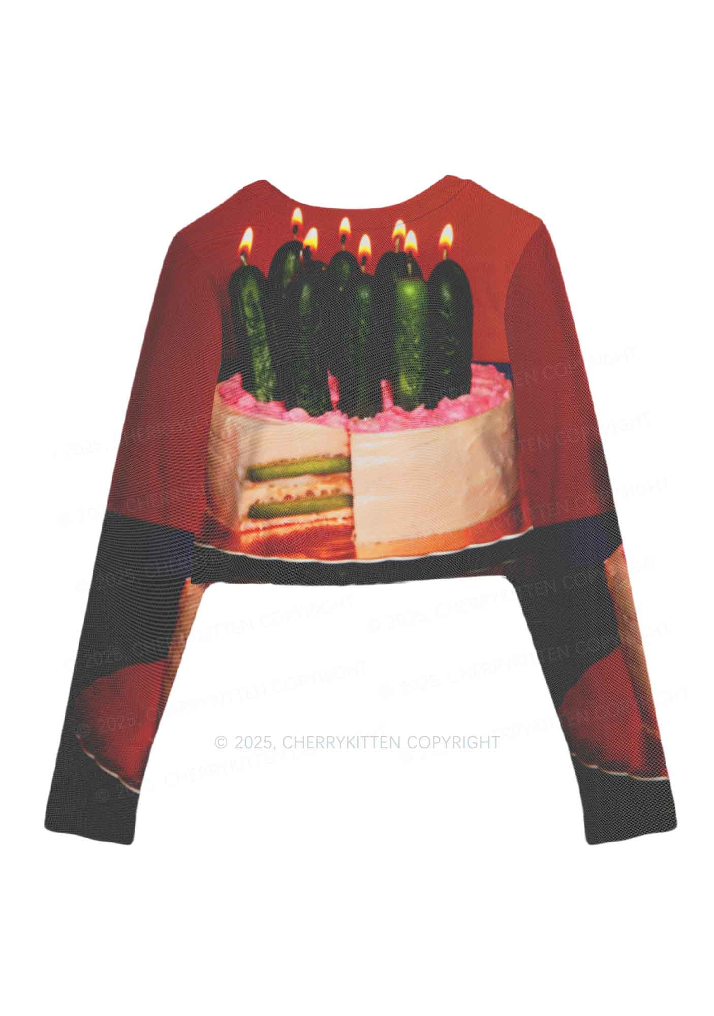 Pickle Cake Y2K Mesh Long Sleeve Crop Top Cherrykitten