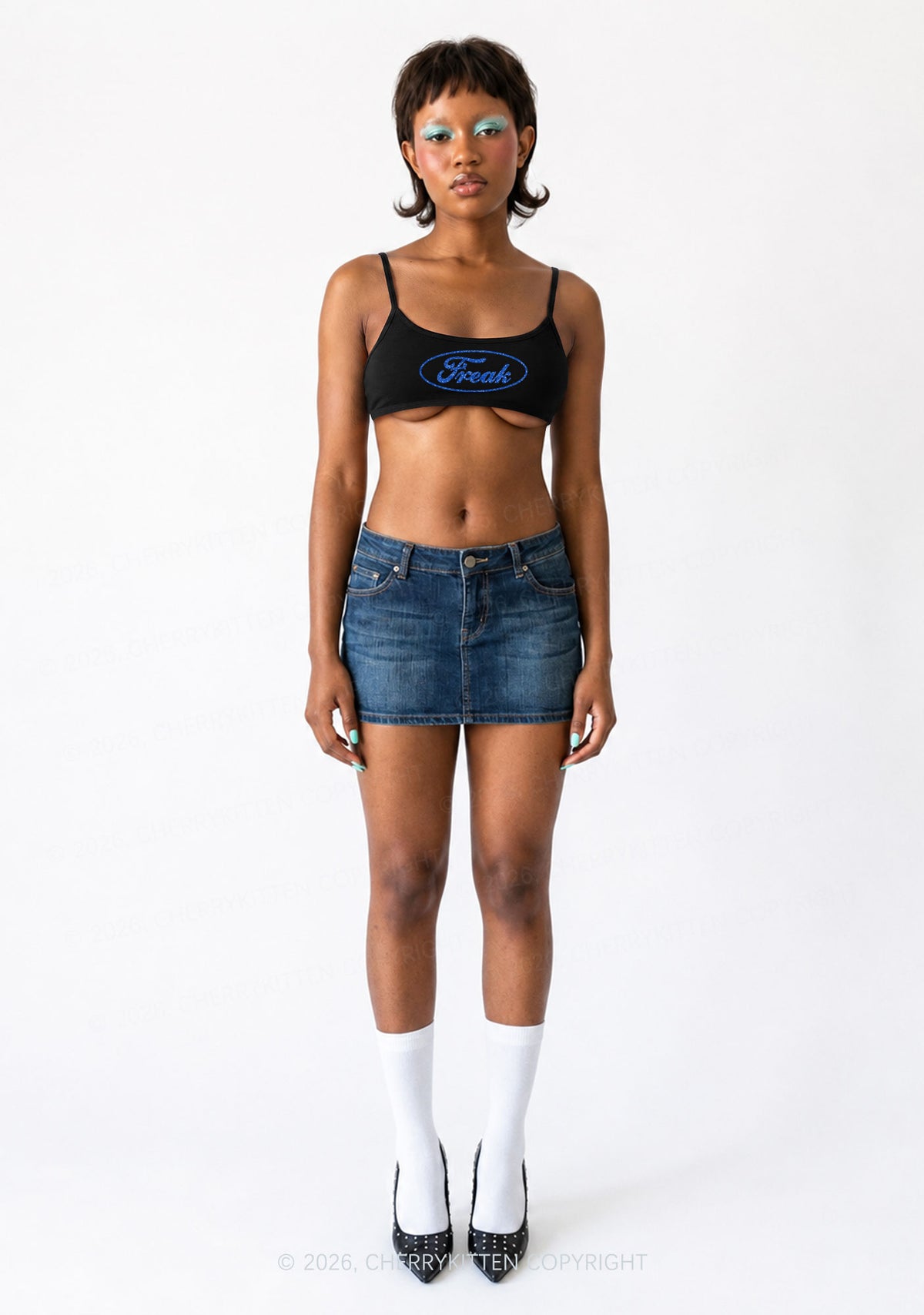 Glitter Oval Freak Y2K Super Crop Cami Cherrykitten