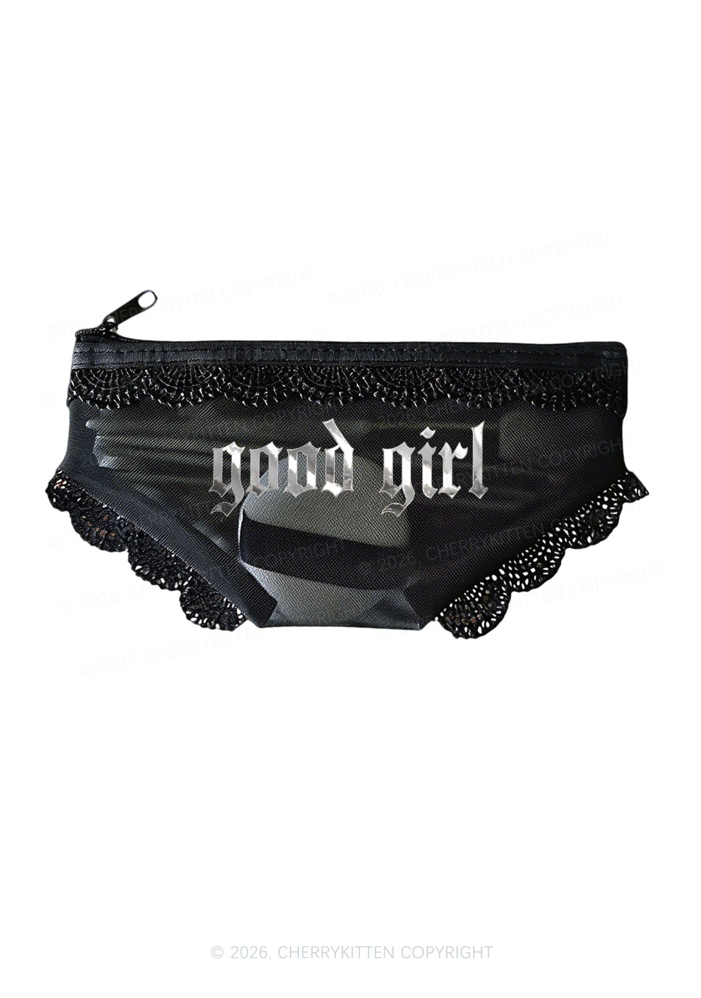 Good Girl Silver Foil Printed Y2K Briefs Shape Cosmetic Pouch Cherrykitten