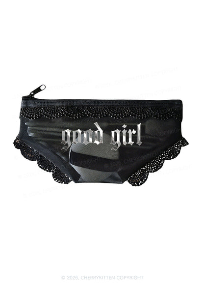 Good Girl Silver Foil Printed Y2K Briefs Shape Cosmetic Pouch Cherrykitten