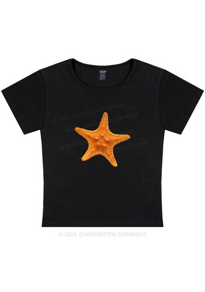 Curvy Yellow Starfish Y2K Baby Tee Cherrykitten