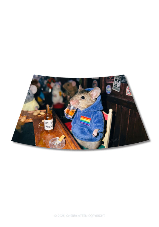 Blue Hoodie Rat Drinking Pride Y2K Print Mini Skirt Cherrykitten